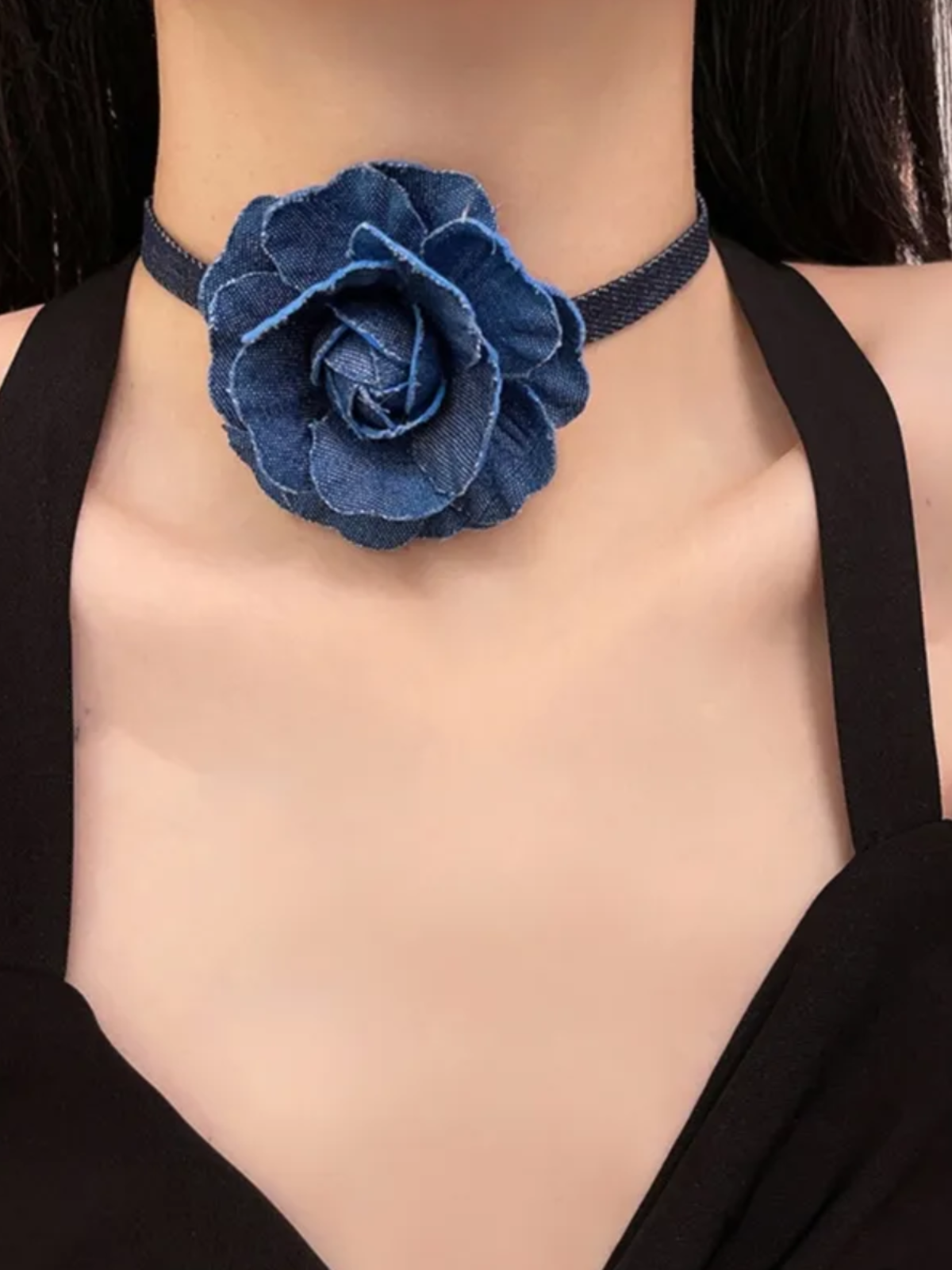 Mia Belle Girls Denim Rose Choker Necklace | Girls Accessories
