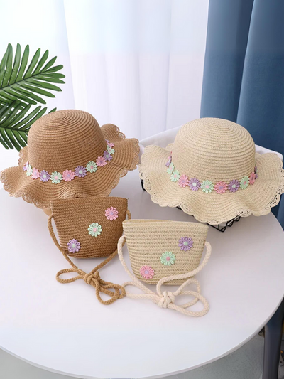 Mia Belle Girls Daisy Straw Hat Set | Girls Accessories