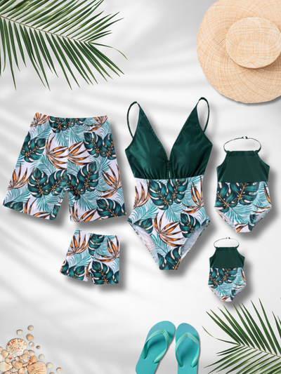 Family Swimsuits | Tropical Palms Swimsuits And Trunks | Mia Belle Girls