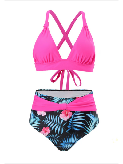 Mia Belle Girls Pink And Tropical Swimsuit | Mommy And Me