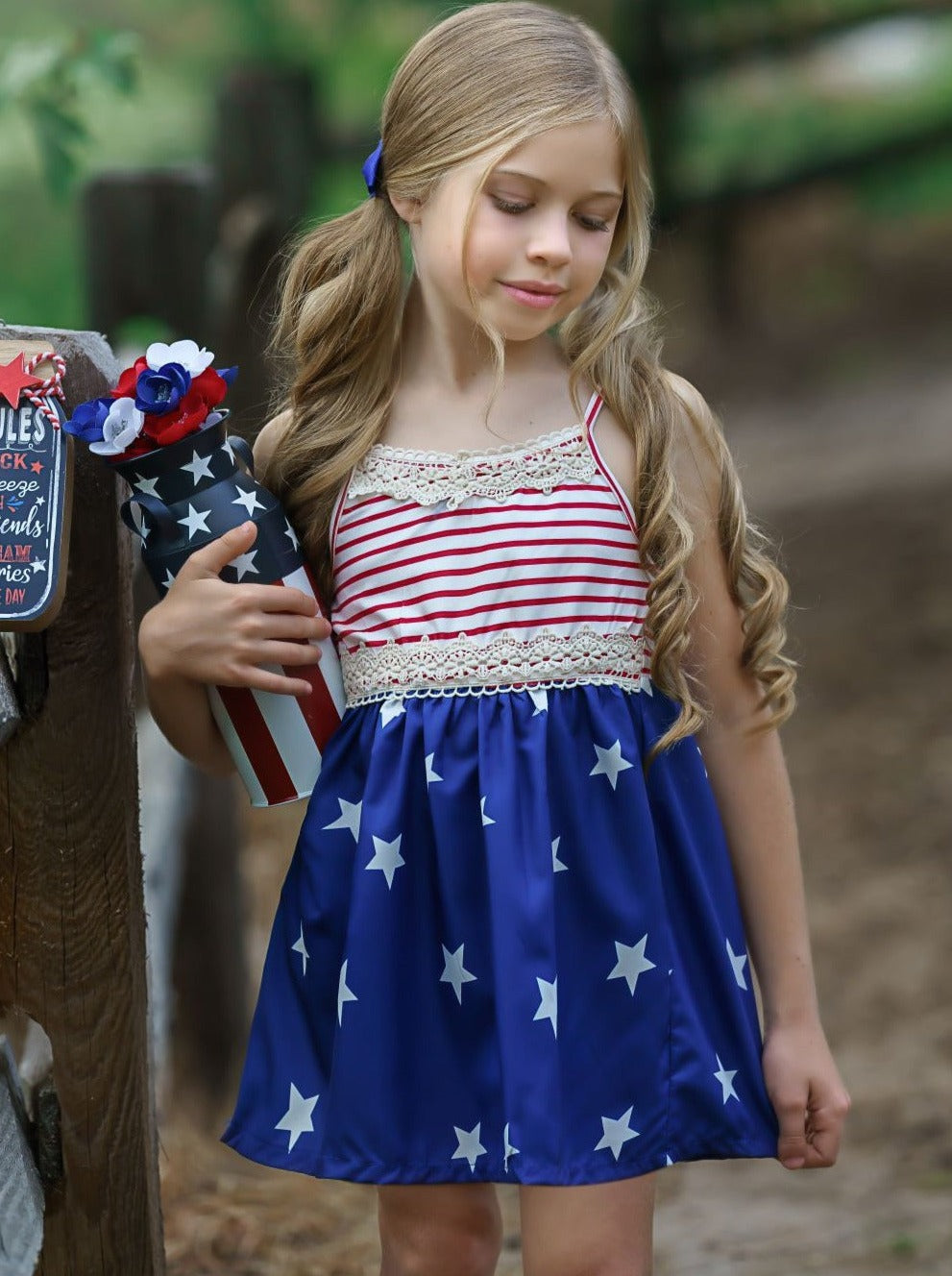 fitted lace wedding dress Girls 4th of July Dress | Toddlers Sleeveless Dress