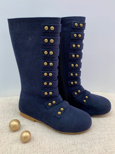 Mia Belle Girls Blue Military Studded Boots | Shoes By Liv and Mia
