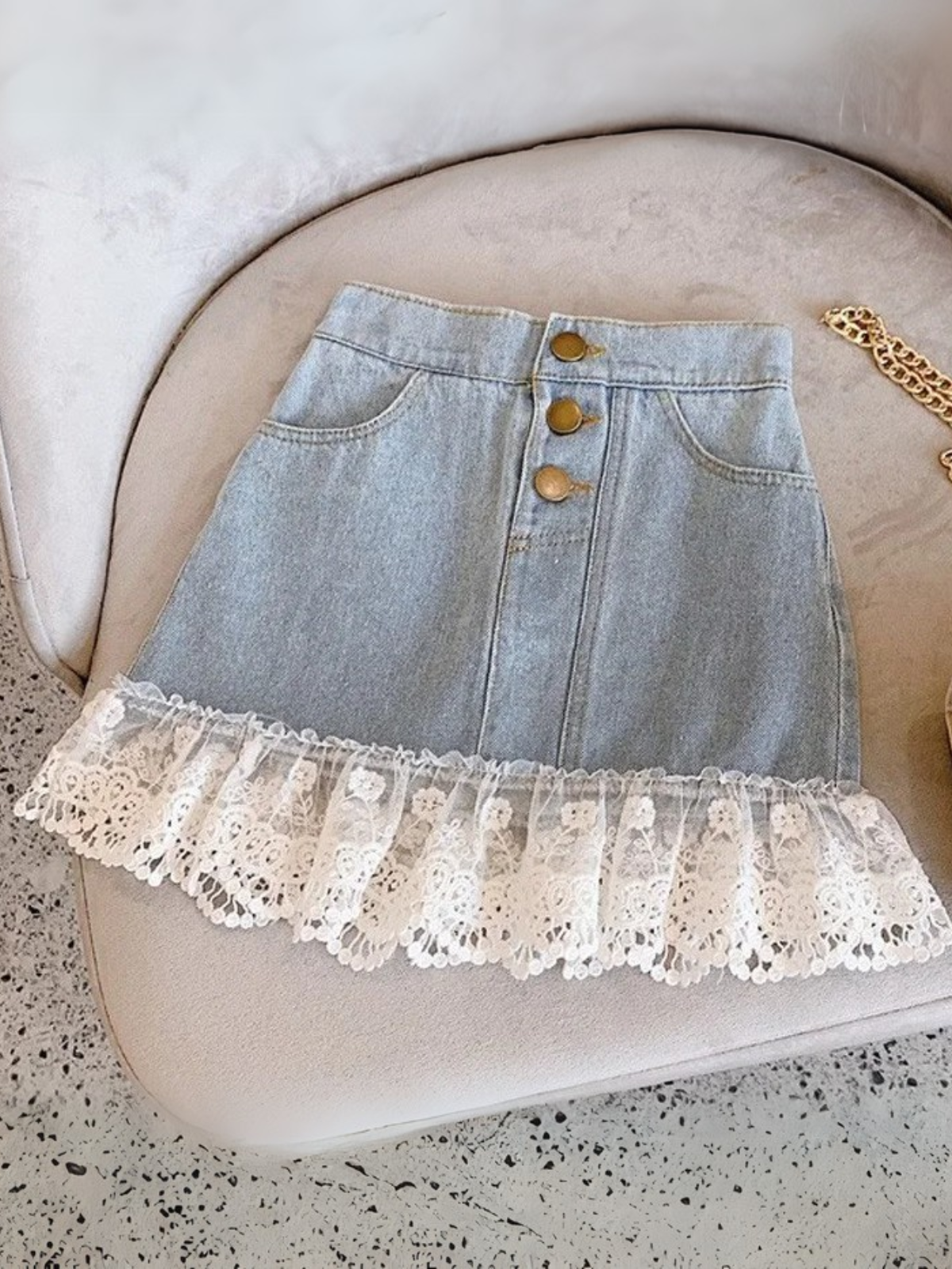 Off To Shop Lace Trim Denim Skirt – Mia Belle Girls