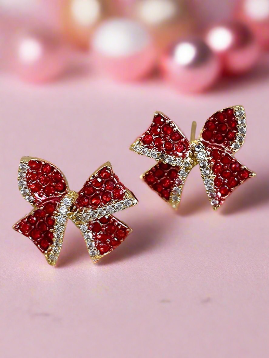 Children's Christmas Jewelry | Bedazzled Bow Christmas Stud Earrings