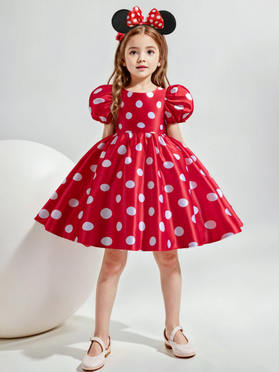 Mia Belle Girls Polka Dot Puff Sleeve Dress Set | Girls Spring Dresses