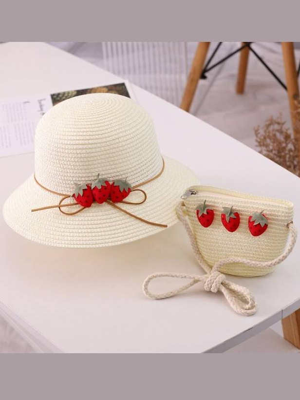 Girls Strawberry Straw Hat with Matching Purse – Mia Belle Girls