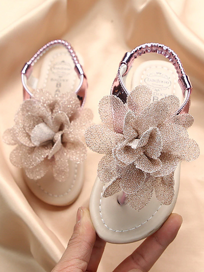 Kids Shoes | Girls Glitter Mesh Floral Sandals | Mia Belle Girls