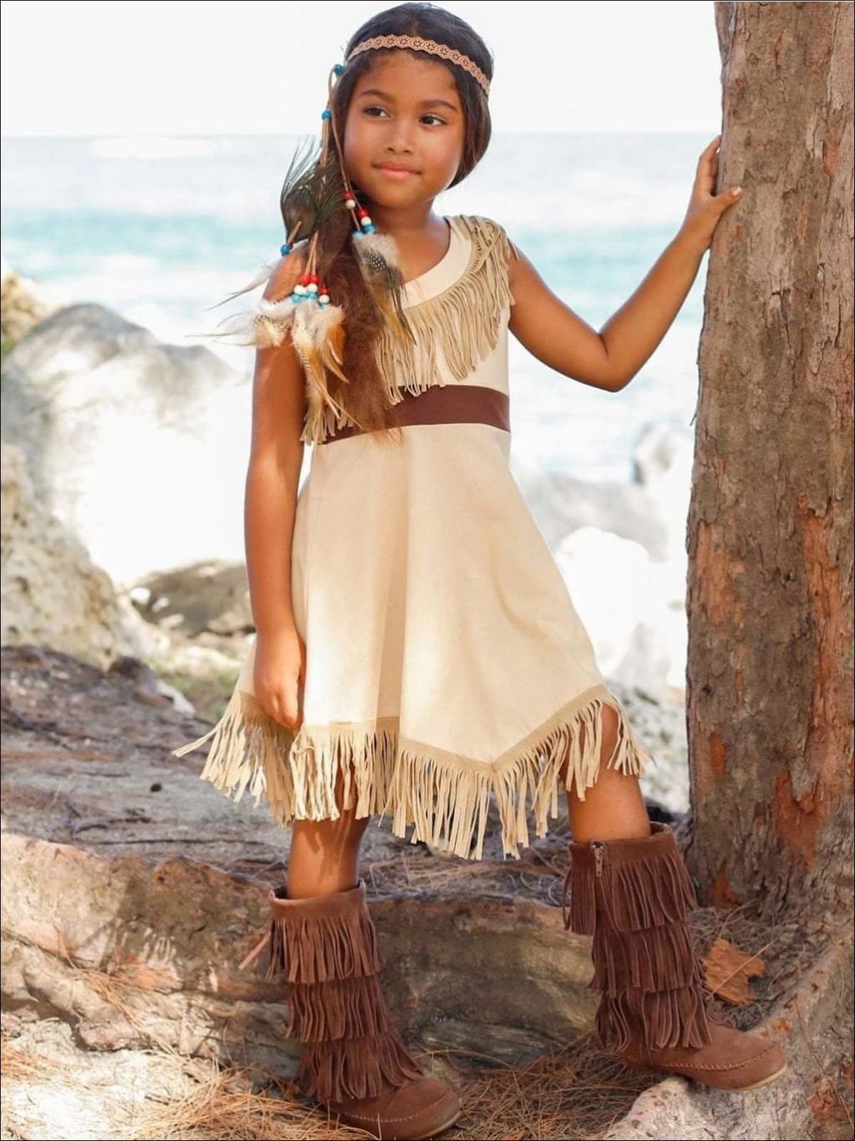 Girls Pocahontas Inspired Bohemian One Shoulder Fringe Halloween
