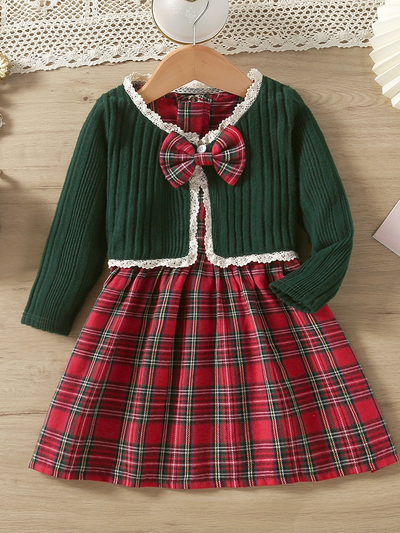 Mia Belle Girls Plaid Dress & Knit Cardigan Set | Girls Winter Outfits