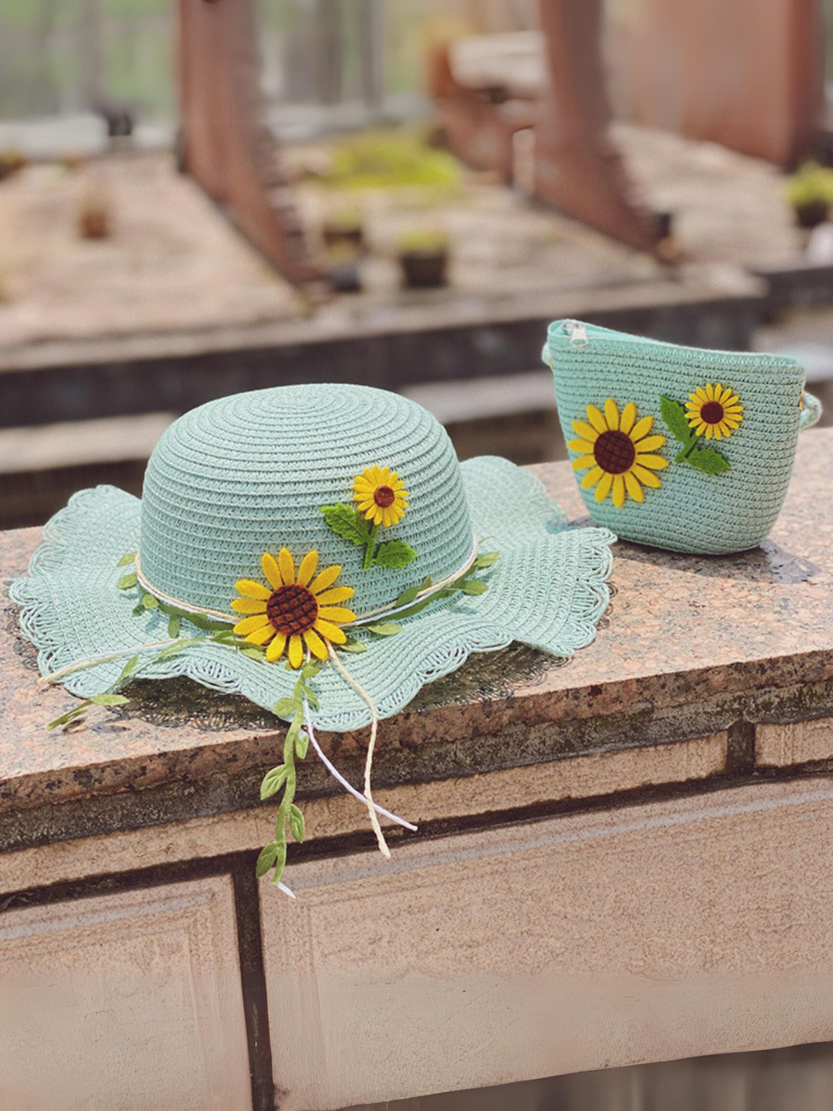 Mia Belle Girls Sunflower Straw Hat Set | Girls Accessories