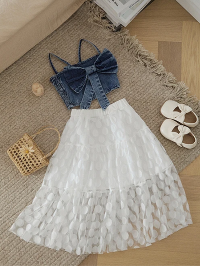 Denim Top And Lace Maxi Skirt Set | Cowgirl Fashion | Mia Belle Girls