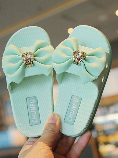 Mia Belle Girls Jeweled Butterfly Knot Slides | Shoes By Liv and Mia