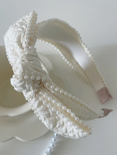 Mia Belle Girls Pearl-Embellished White Headband | Girls Accessories