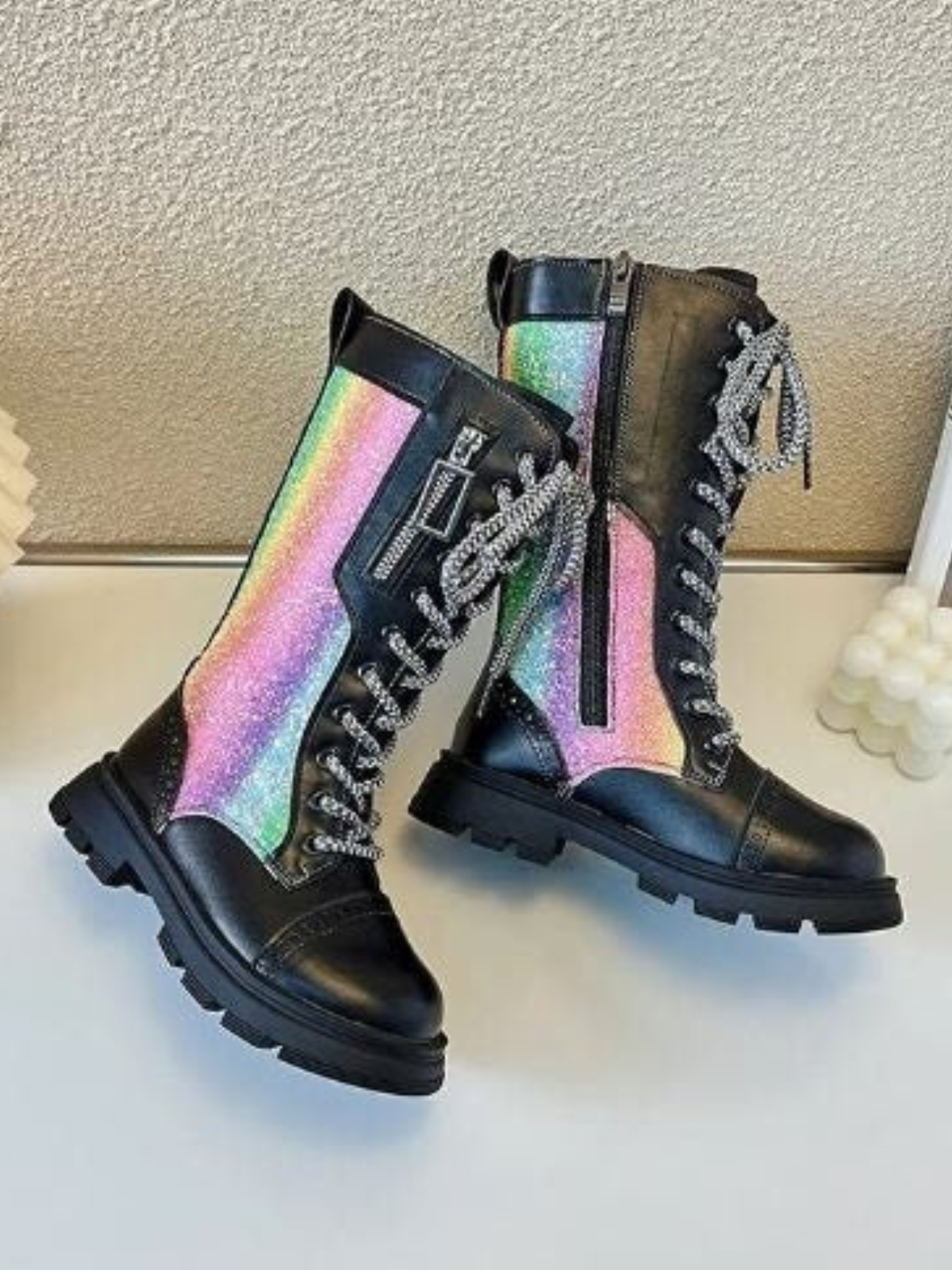 Mia Belle Girls Glitter Rainbow Lace-Up Boots | Shoes By Liv and Mia