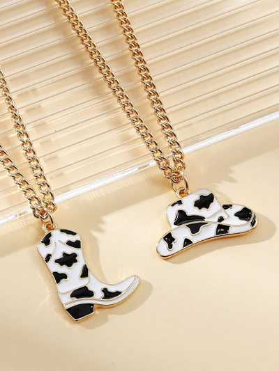 Bronco Beauty Cow Print Boot And Hat Cowgirl Necklace Set