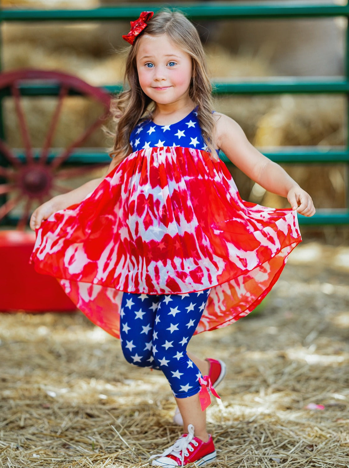 Mia Belle Girls Hi-Lo Tunic And Legging Set | 4th of July Outfits
