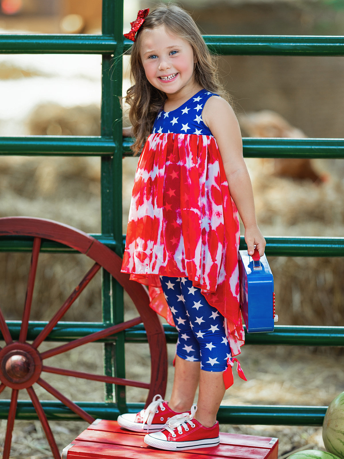 Mia Belle Girls Hi-Lo Tunic And Legging Set | 4th of July Outfits