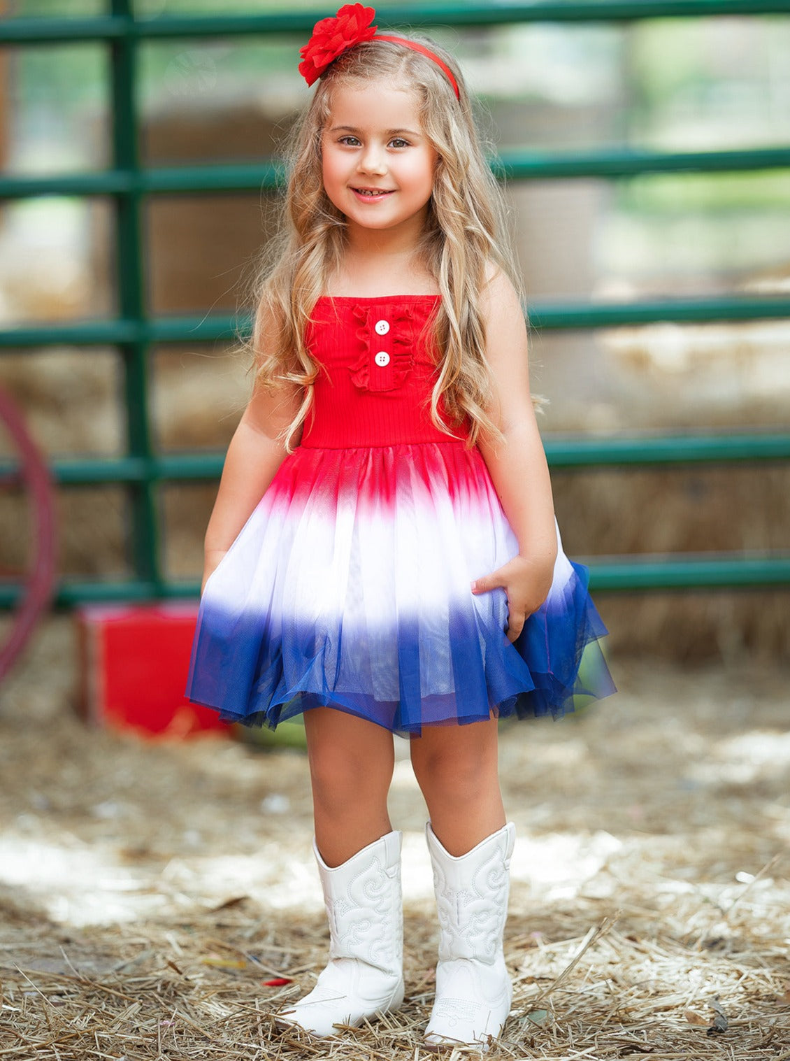 Mia Belle Girls Sleeveless Ribbed Tulle Dress | 4th of July Dresses