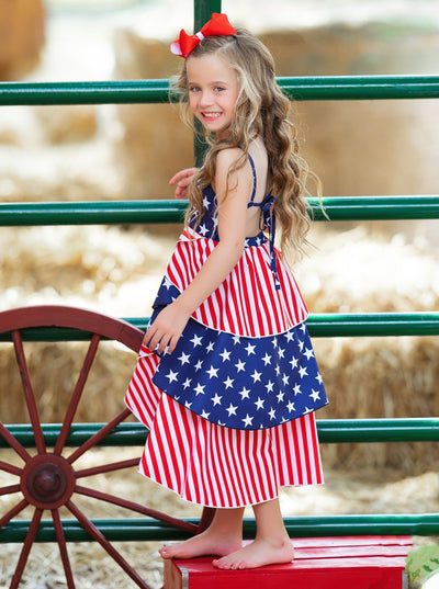 Girls 4th of July Dresses | Sleeveless US Flag Tiered Hi-Lo Dress