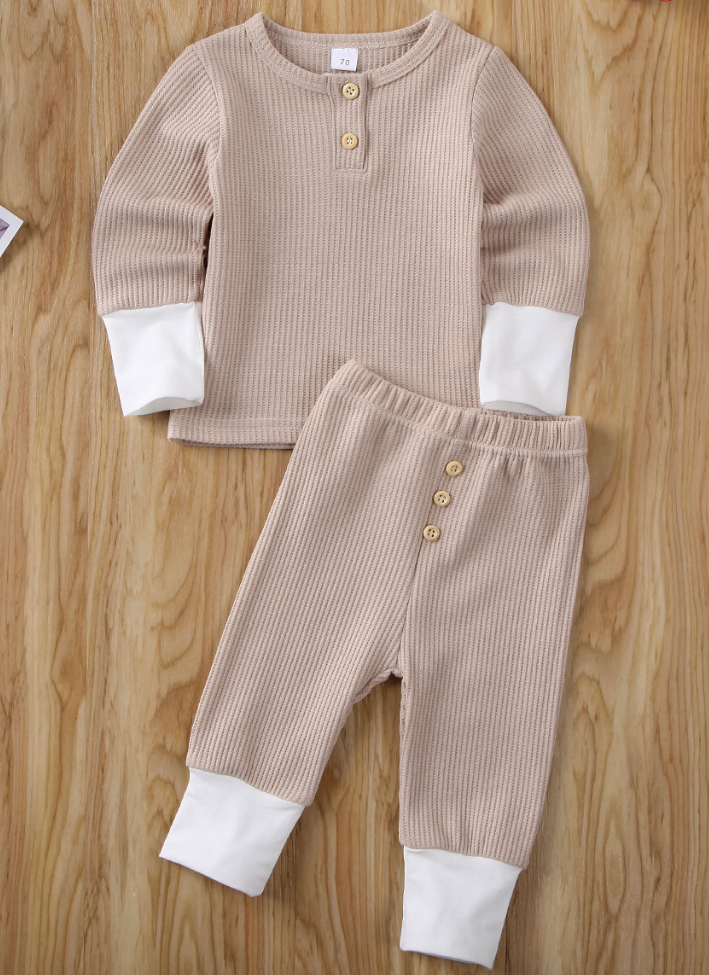 Baby At Rest Ribbed Long Sleeve Top And Legging Set Beige