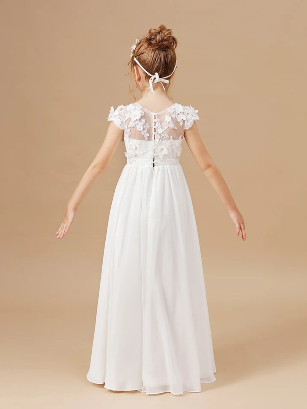 Girls Communion Dresses | White Floral Mesh Embroidered Empire Dress