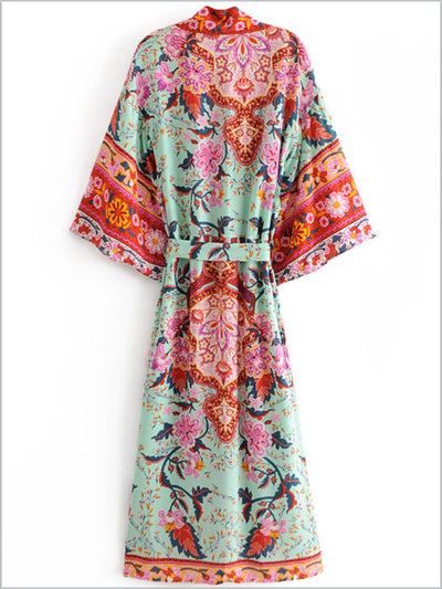 Women's Turquoise Boho Floral Pattern Cover Up