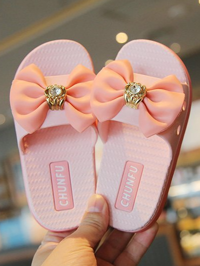 Mia Belle Girls Jeweled Butterfly Knot Slides | Shoes By Liv and Mia