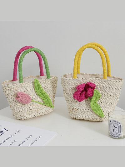 Bloom and Blossom Floral Woven Tote Bag