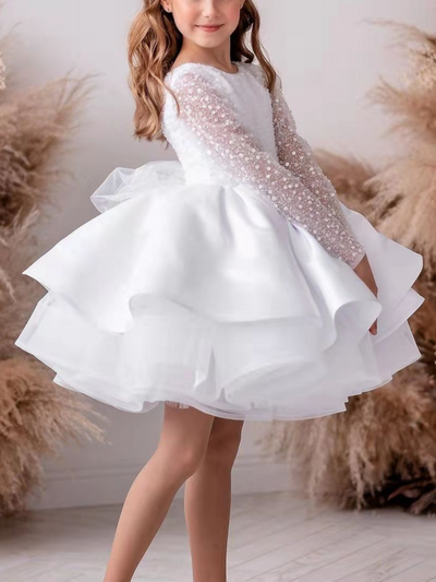 Girls Communion Dresses | White Sequin Sleeve Tiered Princess Dress