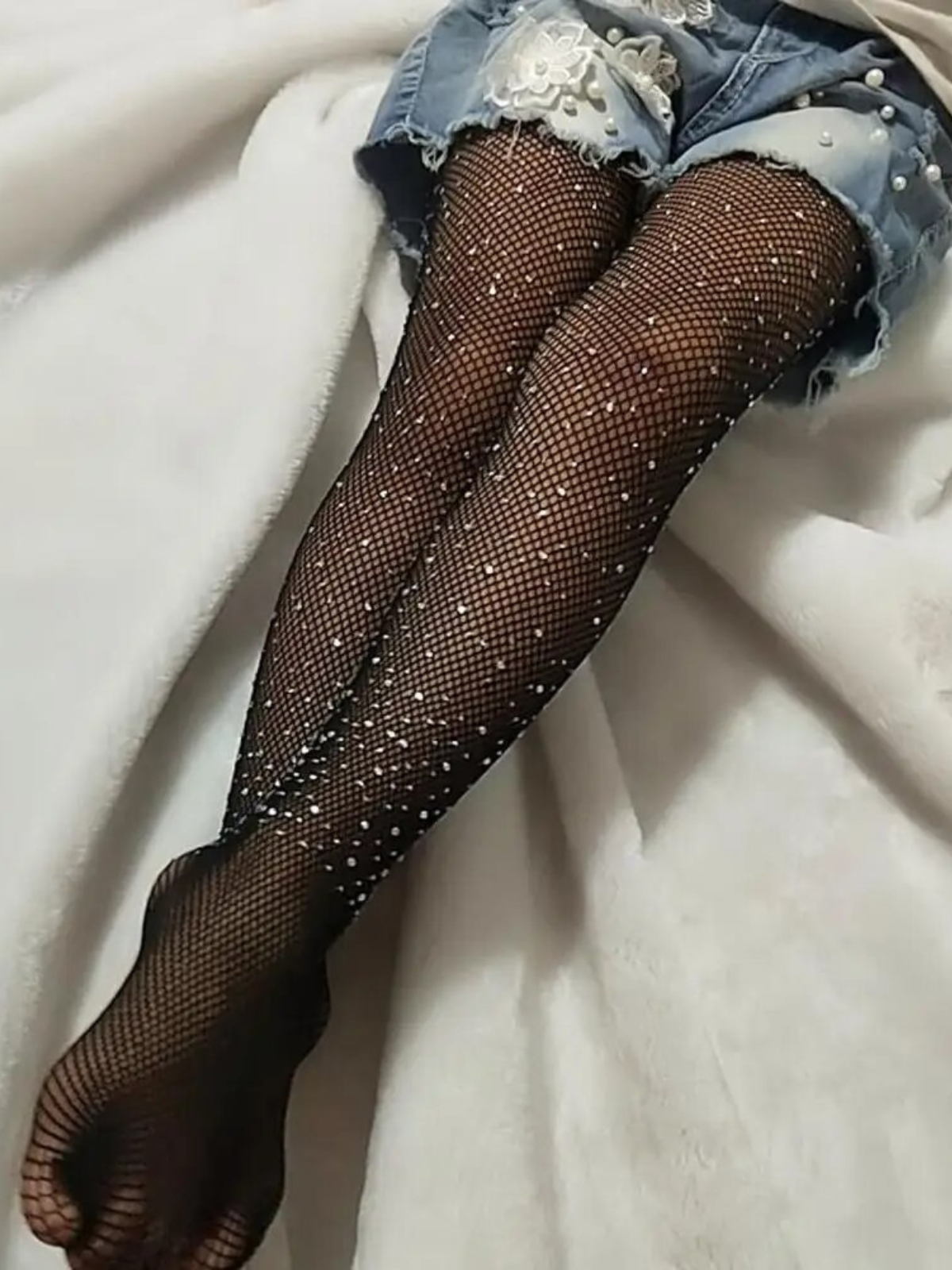 Girls Sassy Shimmer Rhinestone Fishnet Stockings