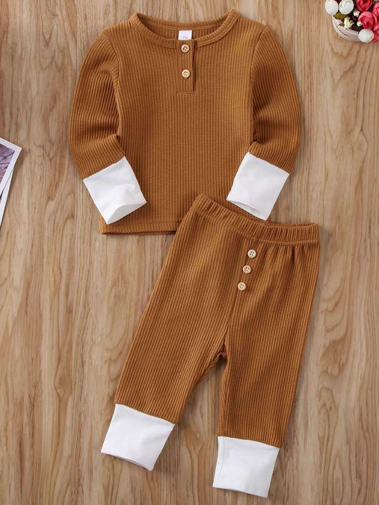 Baby At Rest Ribbed Long Sleeve Top And Legging Set Brown