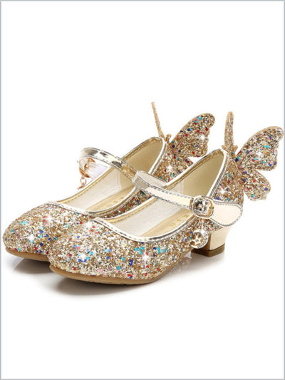 Girls Glitter Butterfly Mary Jane Mini Heels By Liv and Mia - Gold