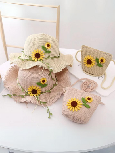 Mia Belle Girls Sunflower Straw Hat Set | Girls Accessories