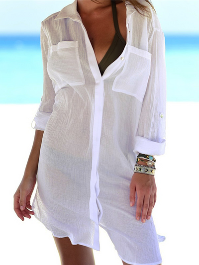 Women's Beach Casual Button Down Swimsuit Cover Up - Women's Cover Up