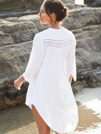 Women's White Button Down Hi Lo Swimsuit Cover Up