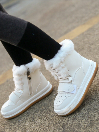 Girls Shoes By Liv and Mia | White Faux Fur Lined Snow Boots 
