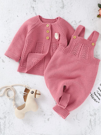 Baby "You're the Knit Girl" Sweater and Jumpsuit Onesie Set Pink