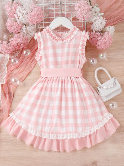 Mia Belle Girls Ruffled Pink Gingham Dress | Girls Summer Dresses
