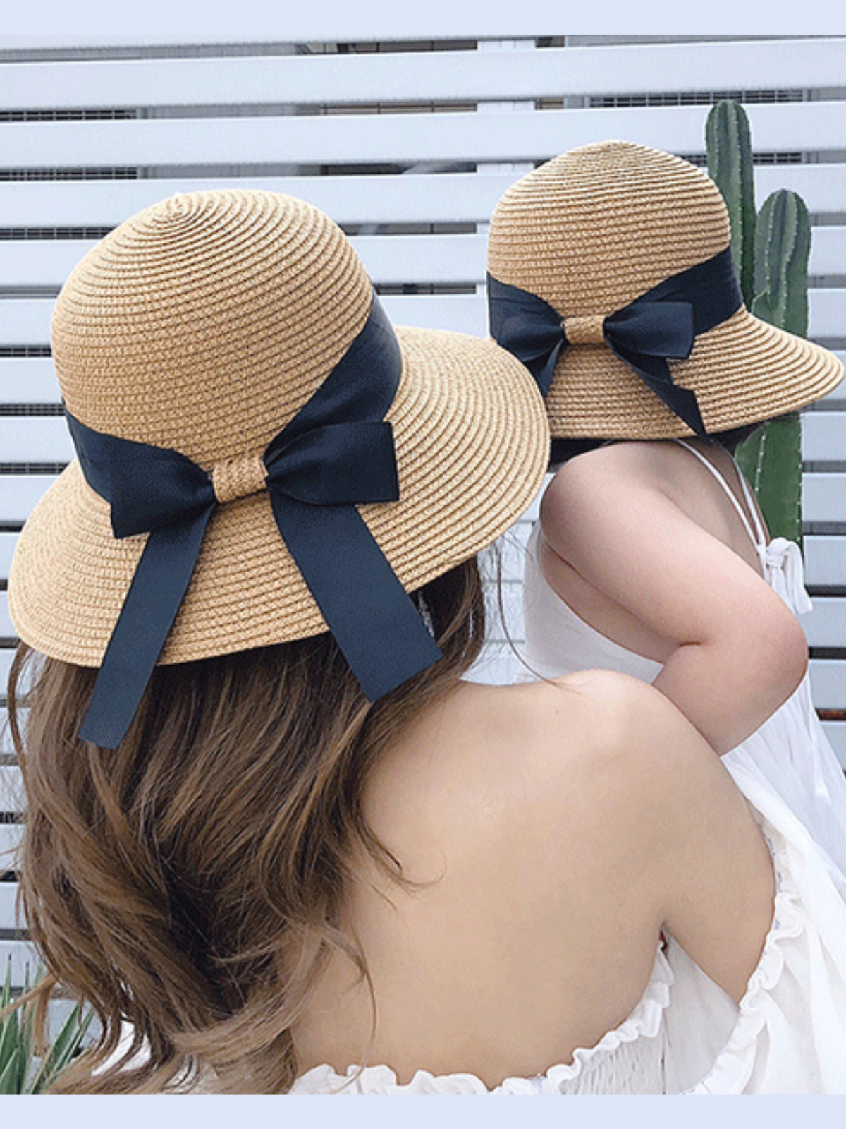Mommy and Me Twin Style Ribbon Sun Hat