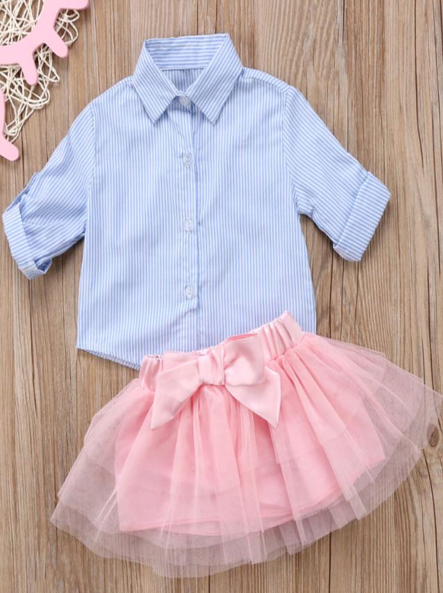 Girls Always Need Pink Button-Down Shirt with Tutu Skirt Set - Mia Belle Girls