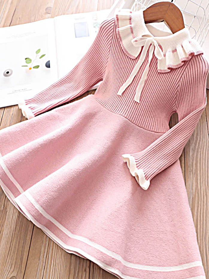 Preppy Girls' Clothing | Ruffle Collar Sweater Dress - Mia Belle Girls