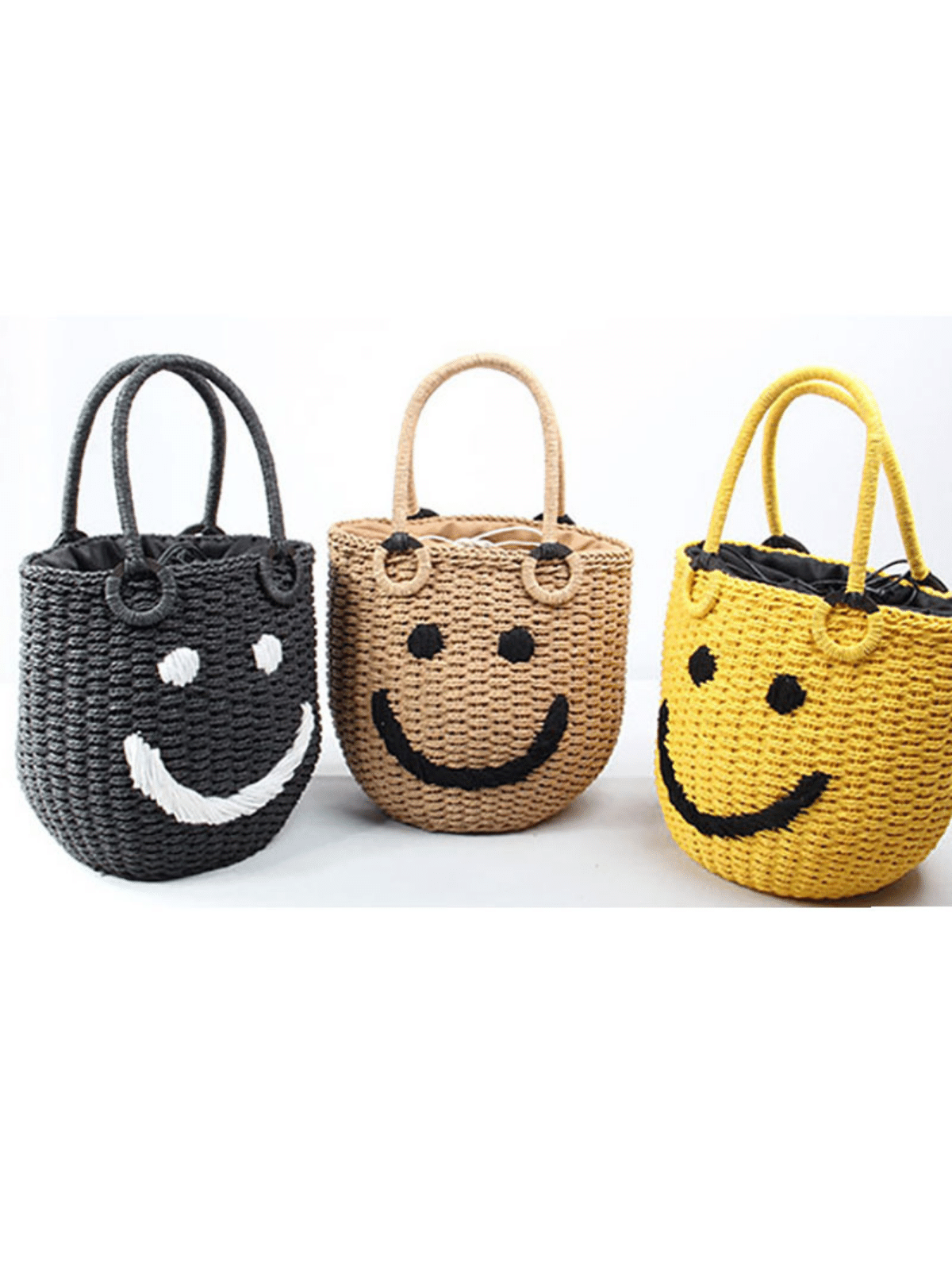 Smiley Face Woven Tote Bag