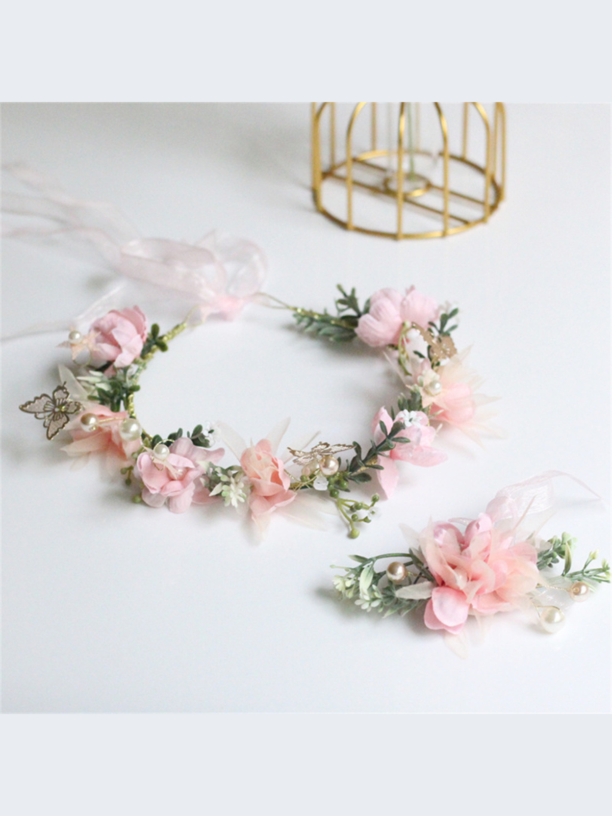 Blushing Blooms Pink Pearl Flower Crown