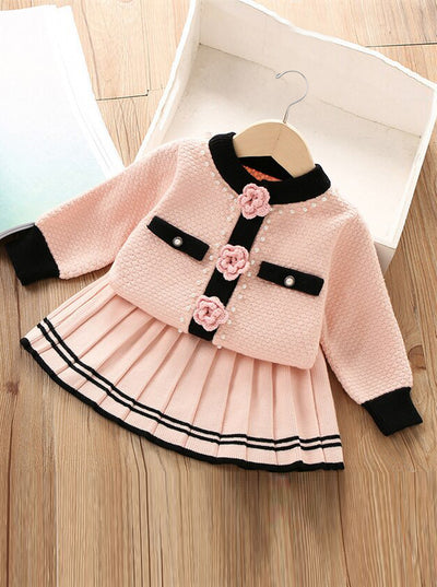  Preppy Chic Sets | Rose Sweater & Pleated Skirt Set | Mia Belle Girls