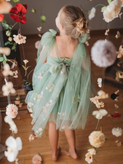 Girls Summer Dress | Floral Embroidered Tulle Dress | Mia Belle Girls