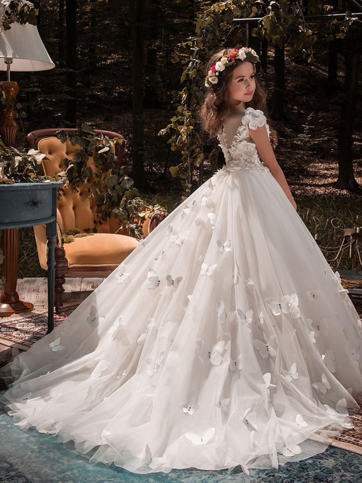 Girls Communion Dresses | Boho Butterfly Dream Tulle Gown With Train