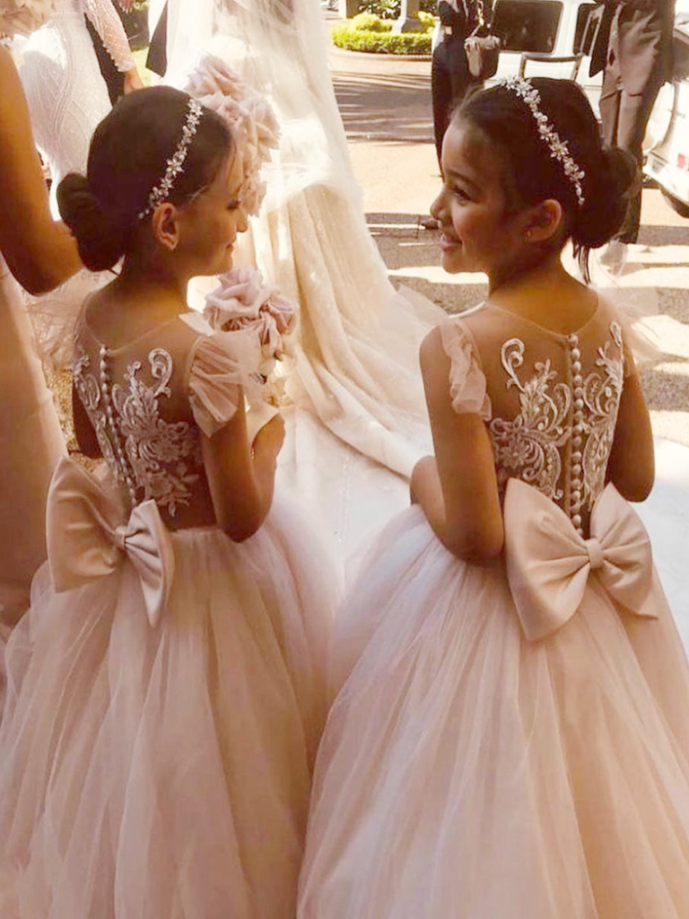 Mia Belle Girls Communion Dresses | Embroidered Lace Gown