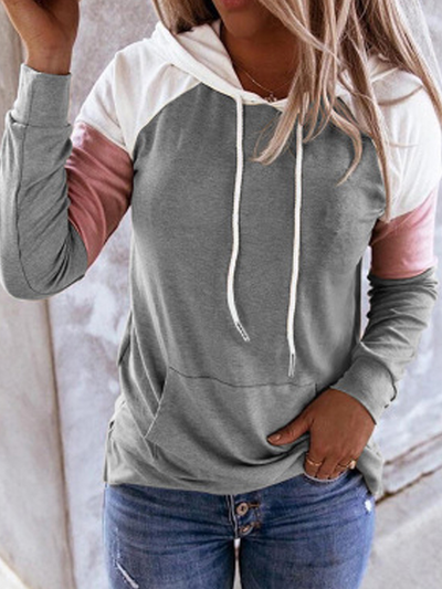 Women's Patch Pullover White Hooded Top Grey