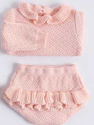 Baby All Dolled Up Sweater Knit Long Sleeve Top and Shorts Set