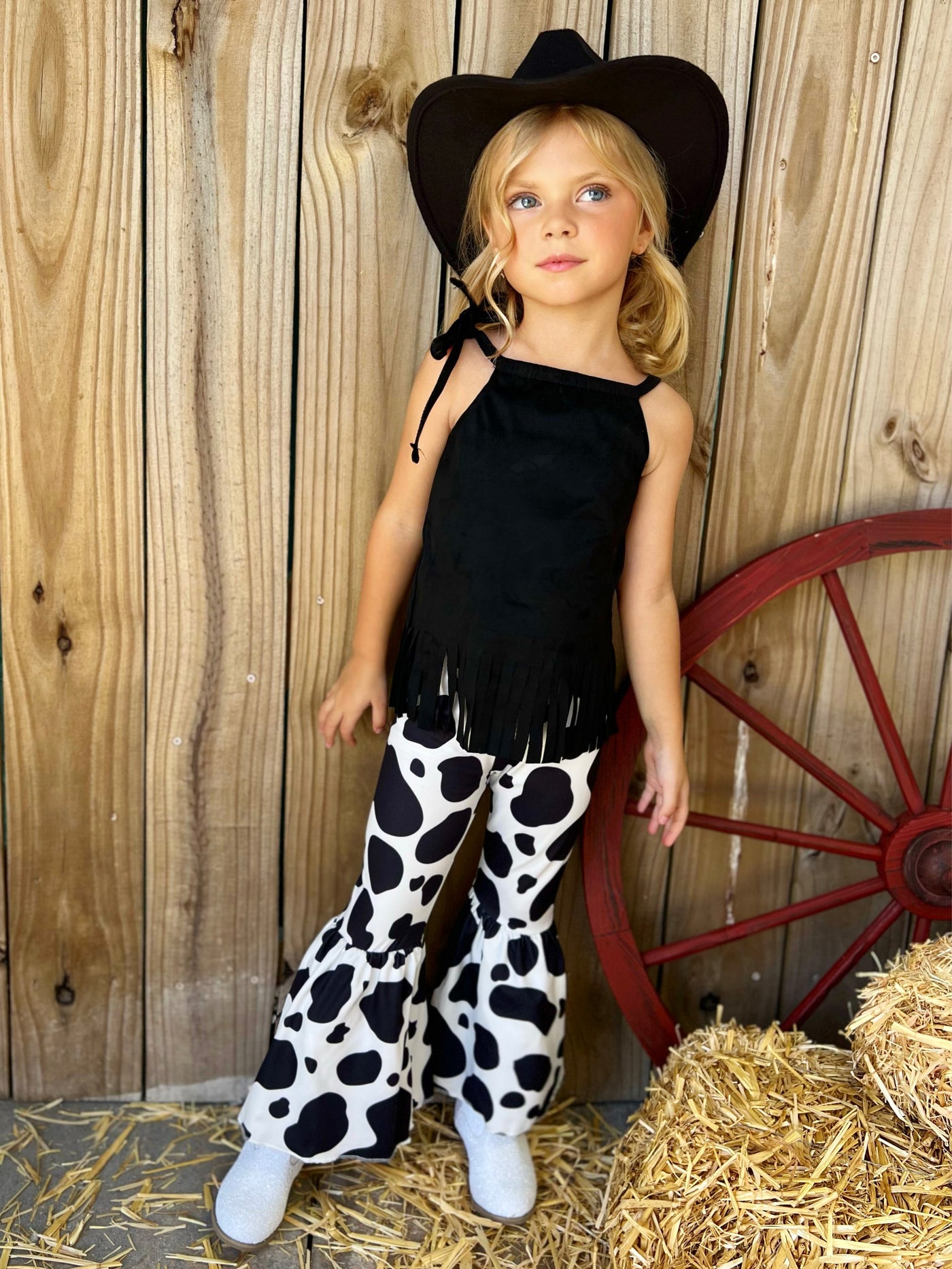 Cow Print Flare Pants Set | Cowgirl Fashion | Mia Belle Girls